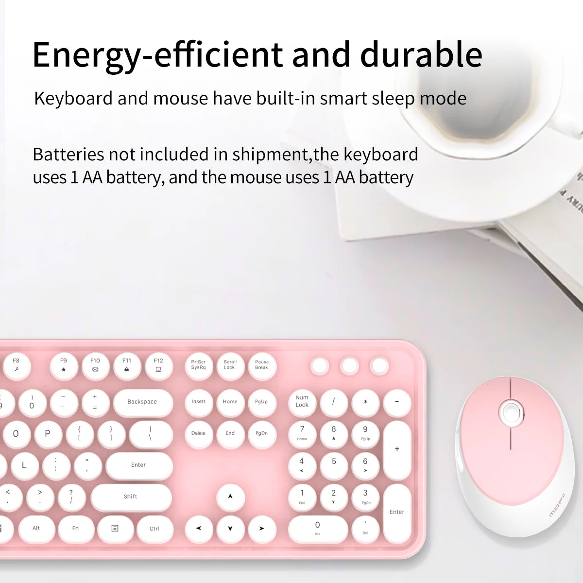 MOFii Wireless Keyboard and Mouse Combo — Retro Round Keycaps, Cute Design