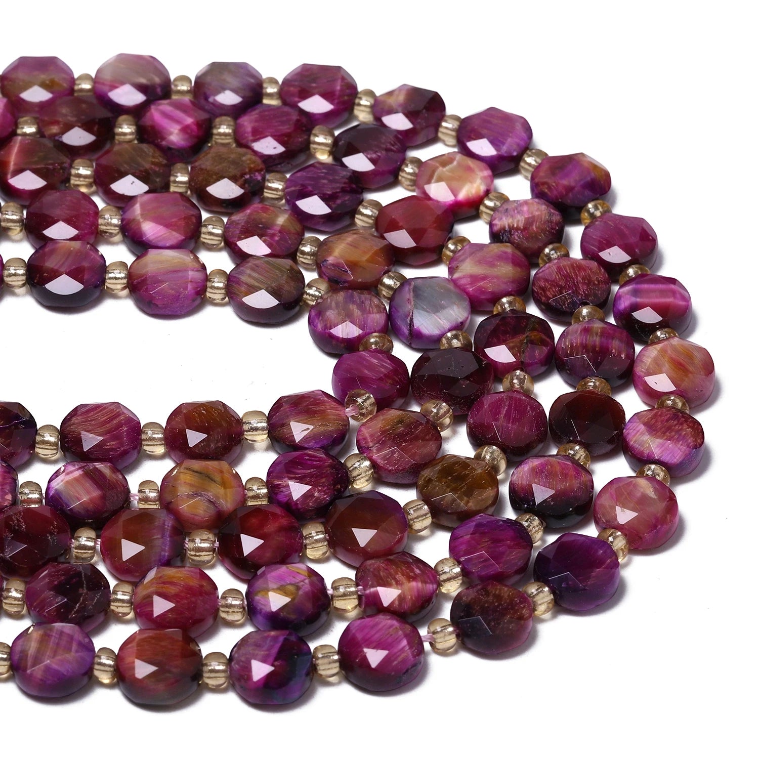 Natural Tiger Eye Stone Beads — Faceted Coin Shape for Jewelry Making