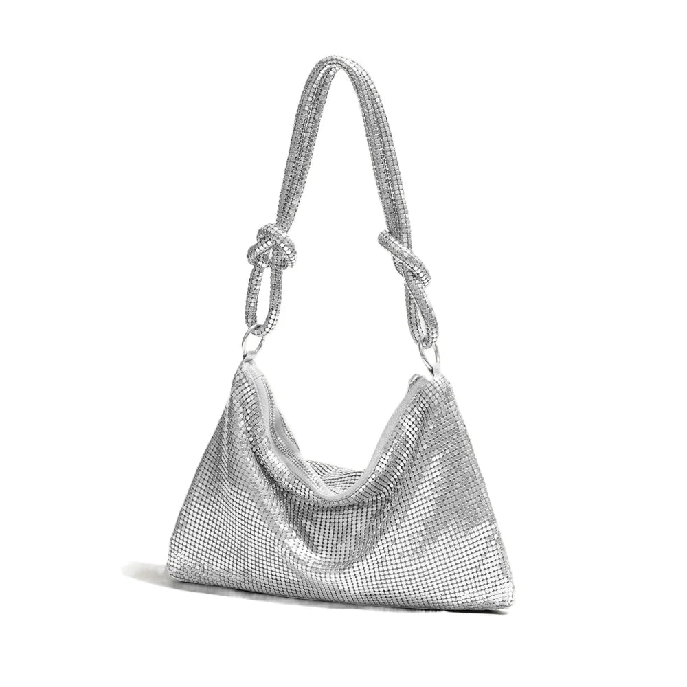 Shining Sequined Evening Clutch — Elegant Mesh Shoulder Bag for Weddings