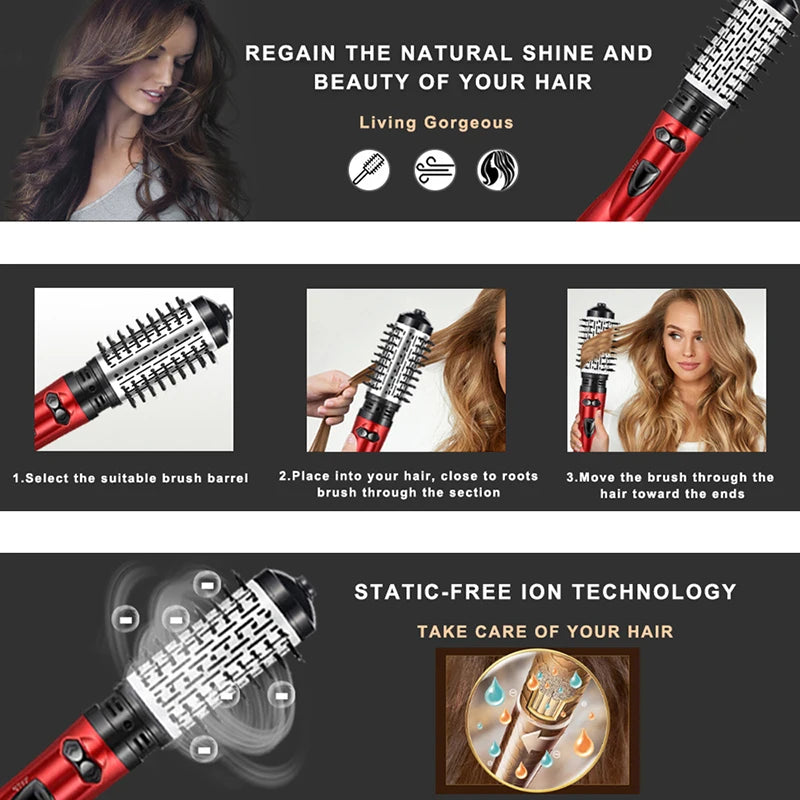 3-in-1 Rotating Hot Air Brush — Automatic Hair Dryer and Curler Comb