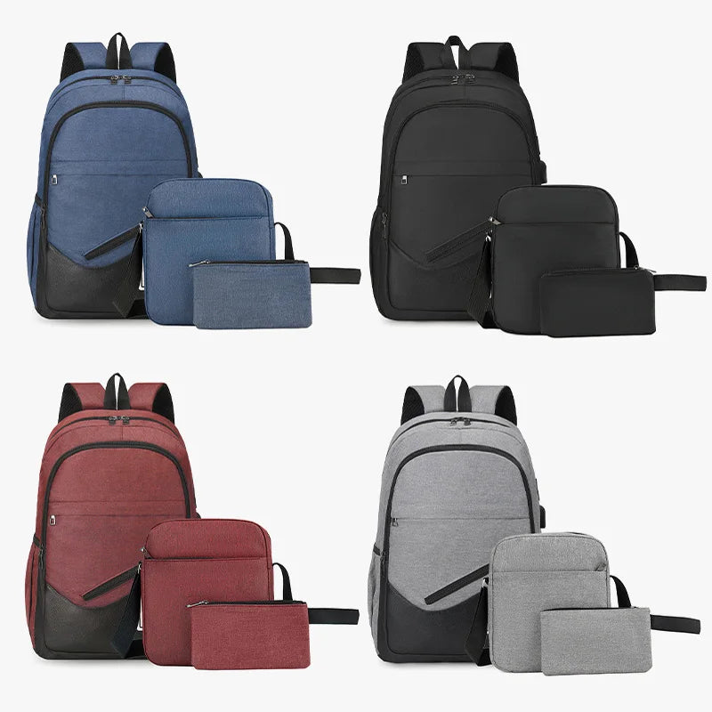 3-Piece Kids Backpack Set — Sporty School & Travel Bags with USB Port