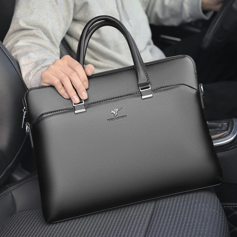 Leather Executive Briefcase — Professional 15.6 Inch Laptop Portfolio