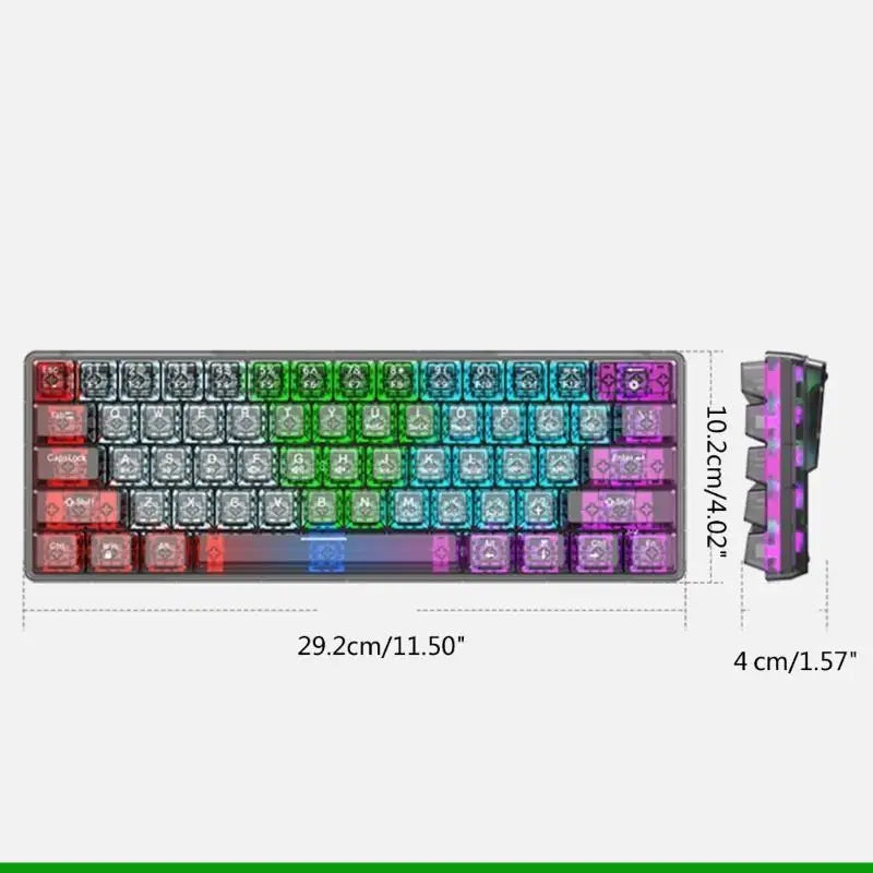 61-Key Transparent Mechanical Keyboard — RGB Backlit Ergonomic Design