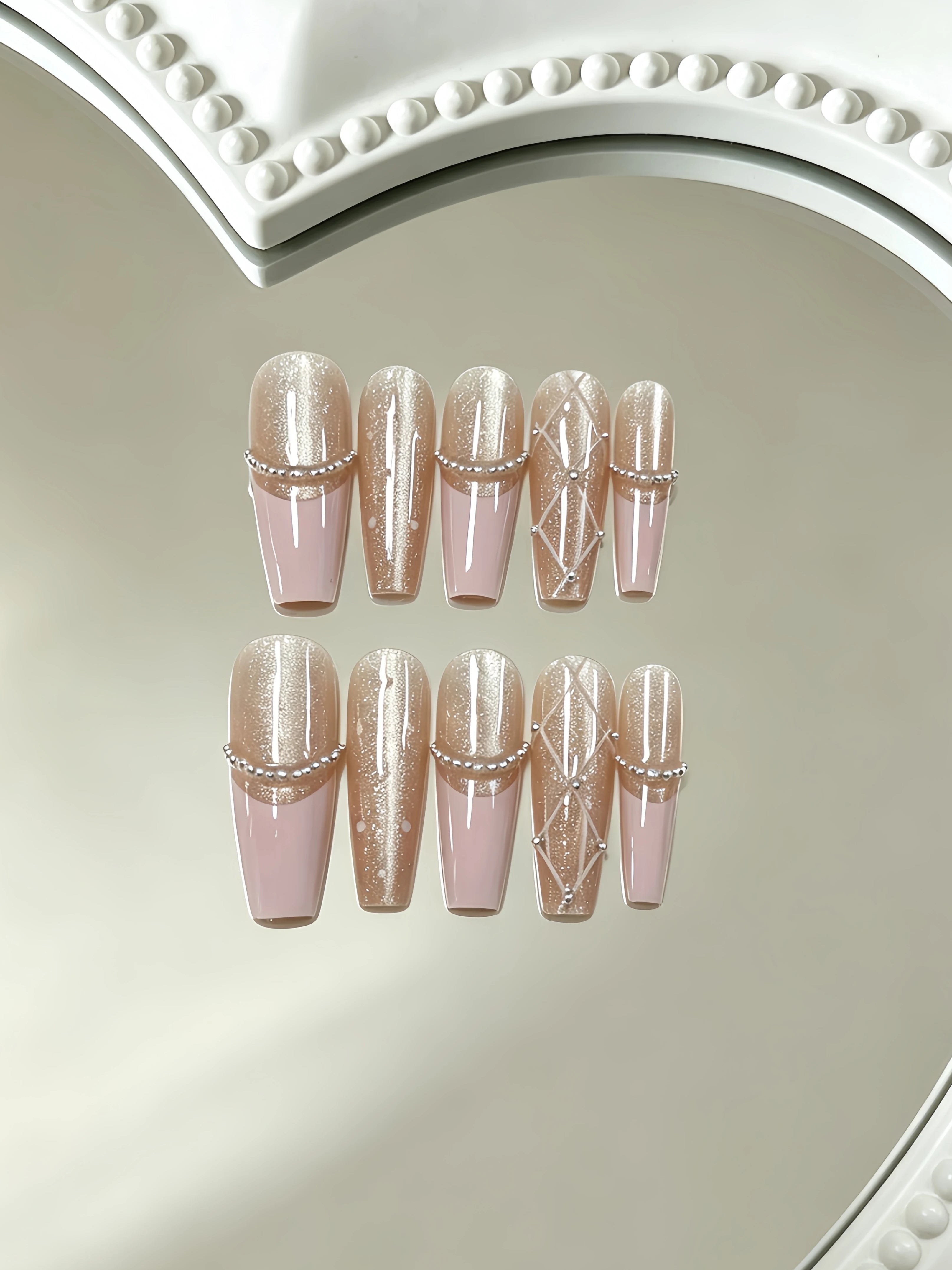 Long Trapezoidal Press-On Nails — Nude Pink Luxury Manicure Set