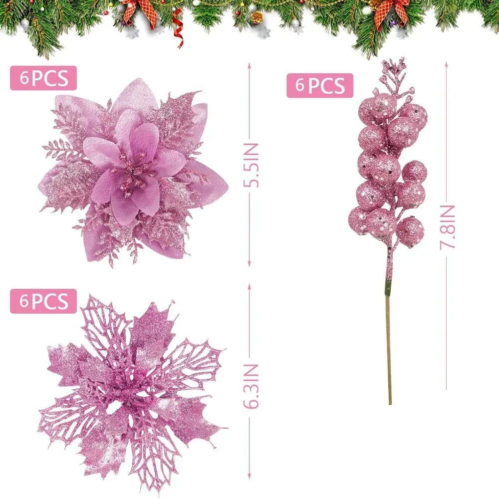 Glittering Artificial Flower Wreath Accessories — Decorative Floral Ornaments for Xmas
