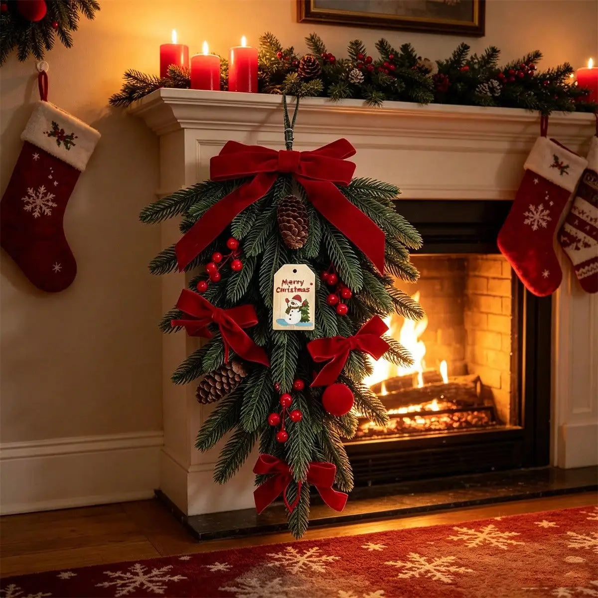 Pine Wreath Teardrop Swag — Festive Christmas Front Door Decor