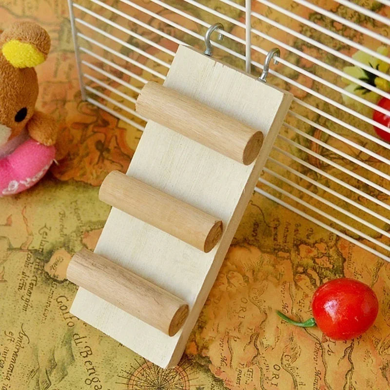 Wooden Hamster Climbing Ladder — Small Animal Cage Accessory & Chew Toy