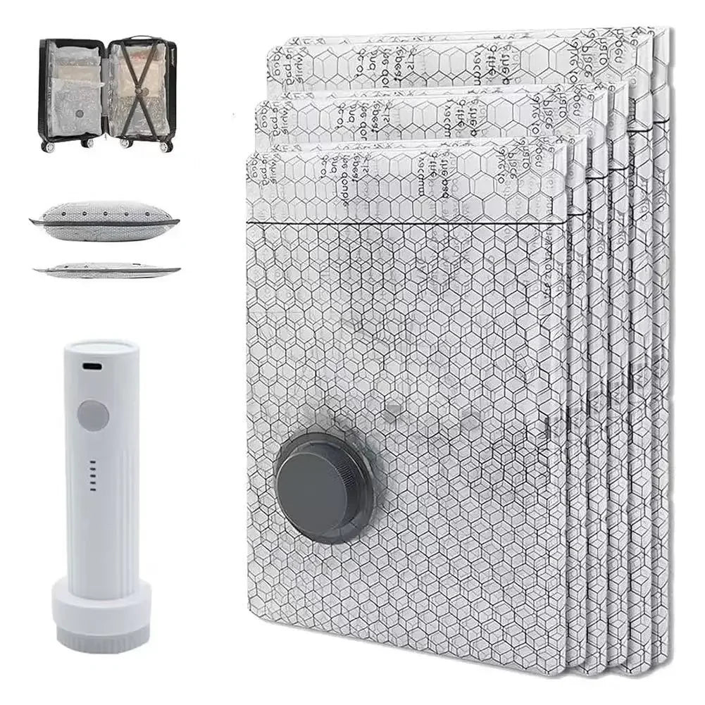 Vacuum Compression Storage Bags — Space Saving Organizer with Air Pump