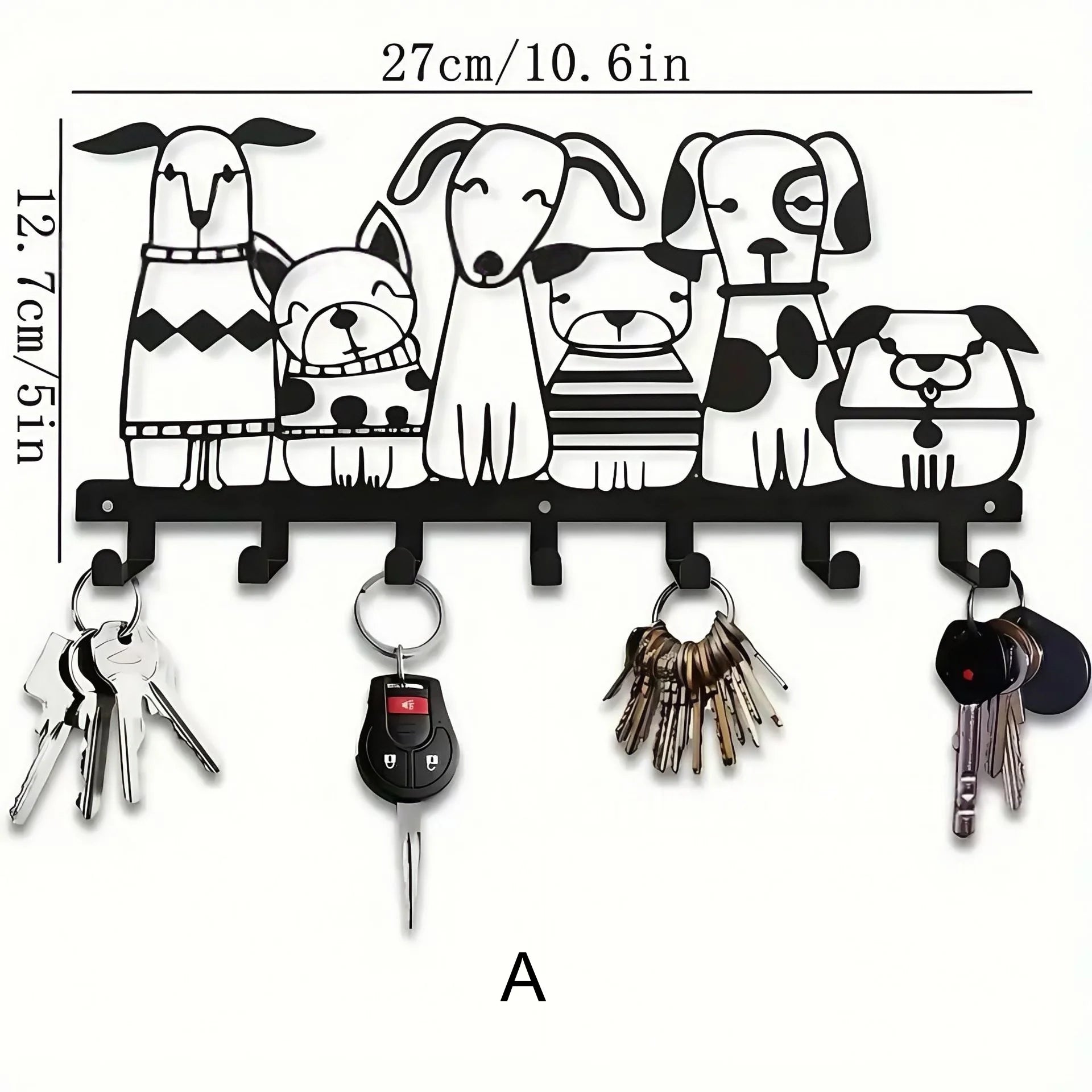 Decorative Metal Key Holder — Wall Mount Organizer with 8 Hooks