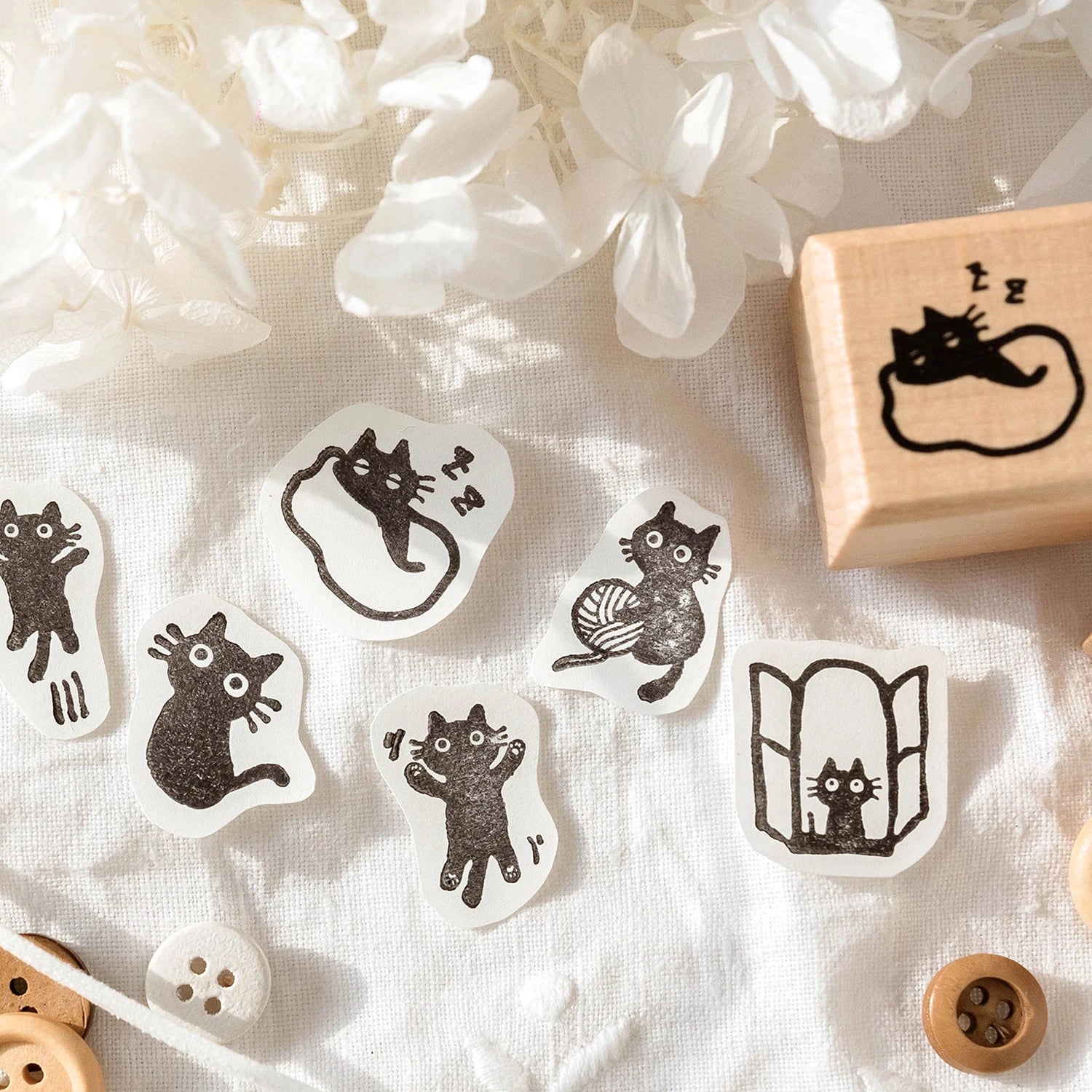 Black Cat Wooden Rubber Stamp — Retro Decorative Seal for Scrapbooking