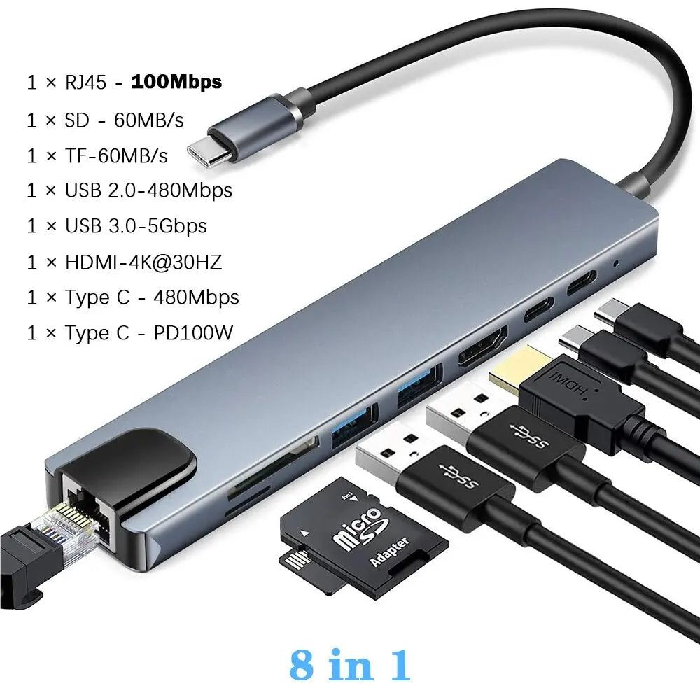 FEIWIMI 8-in-1 USB C Docking Station — Multi-Port Hub with 4K HDMI & PD Charging