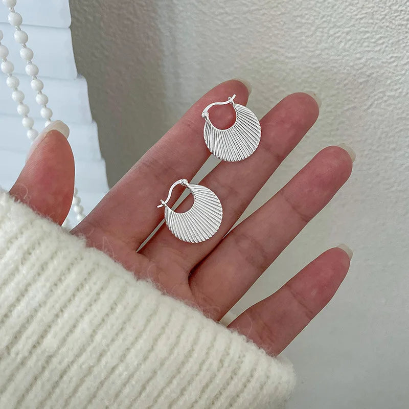 Sterling Silver Geometry Round Earrings — Elegant Vintage Hoop Jewelry