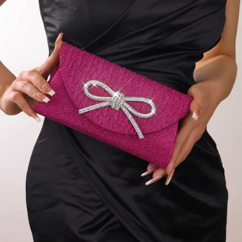 dawndesslo Elegant Crystal Bow Clutch — Shiny Evening Handbag for Weddings