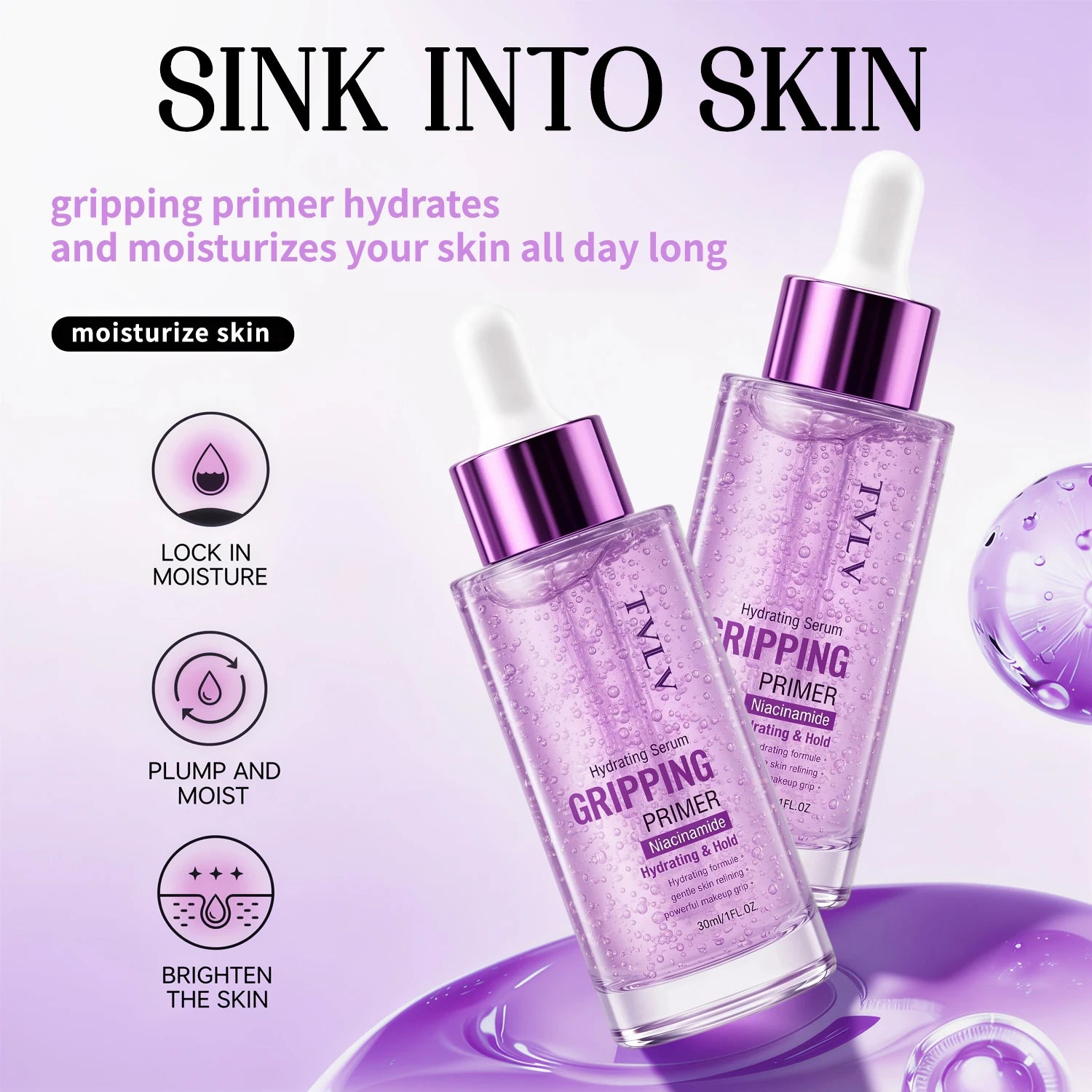 Hydrating Serum Gripping Primer — Waterproof Makeup Base for Natural Finish