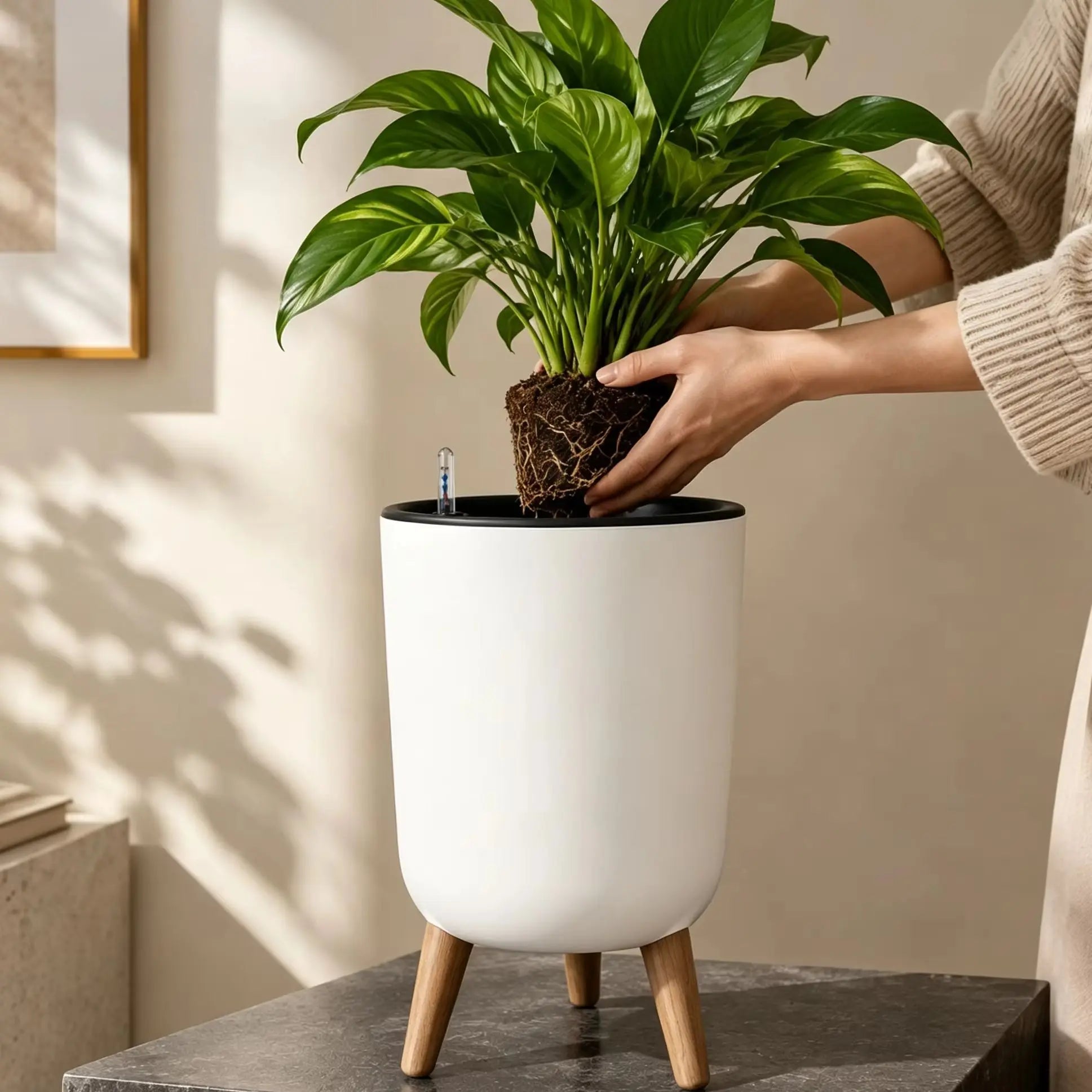 Self-Watering Indoor Planter with Stand — Modern Decorative Flower Pot