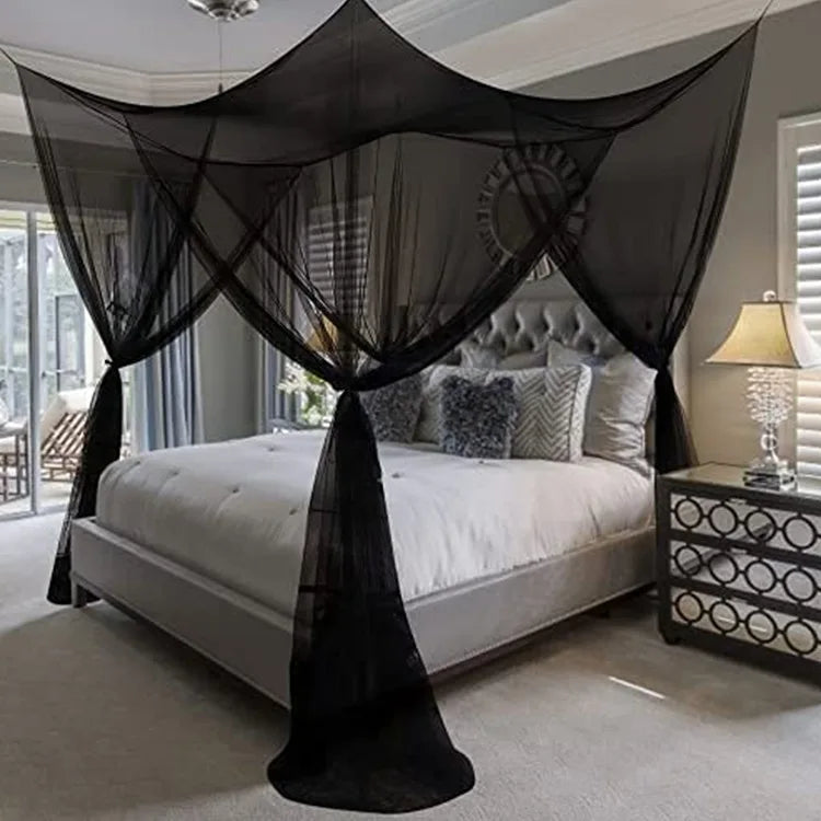 Elegant Four-Door Canopy Mosquito Net — Protective Bedding for Home or Outdoor Use