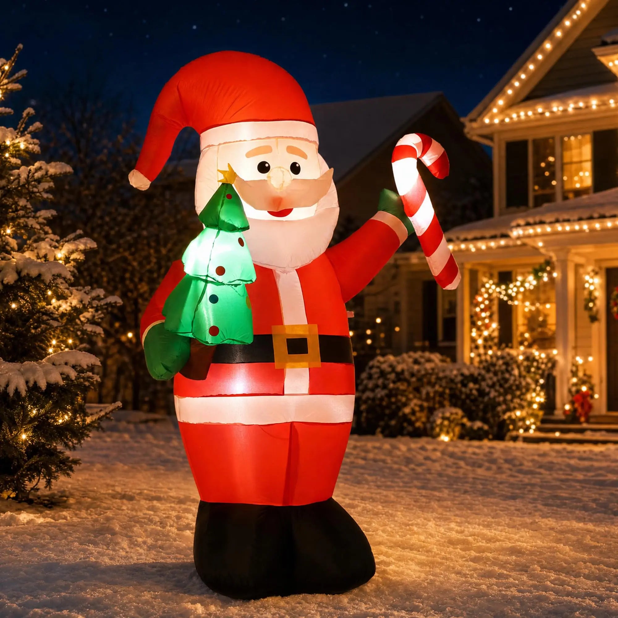 HiMISS 6 FT Inflatable Santa Holding a Cane — Festive Holiday Yard Decor