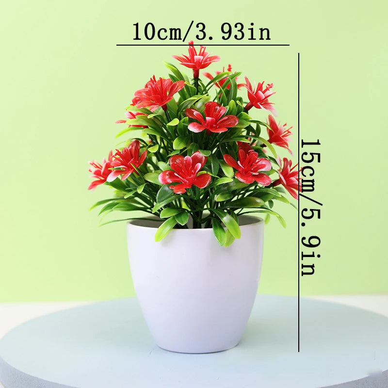Artificial Five Leaf Plum Potted Plant — Decorative Indoor & Outdoor Floral Bonsai