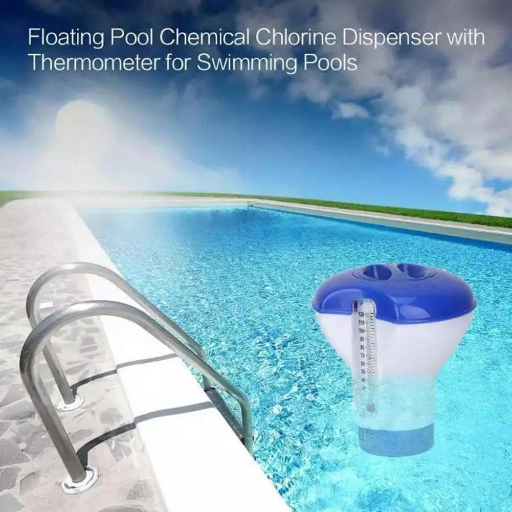 Floating Pool Chlorine Dispenser — Adjustable Flow with Built-in Thermometer