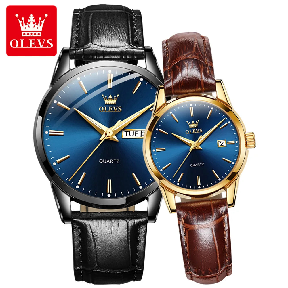 OLEVS 6898 Couple Watches — Luxury Quartz Wristwatch Set with Calendar