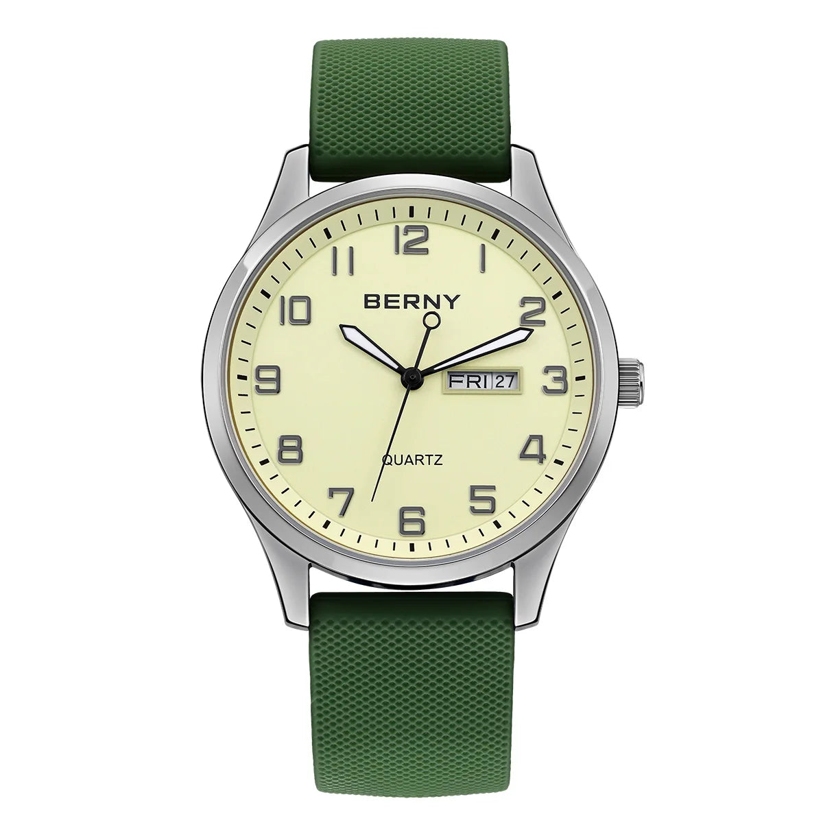 BERNY Men's Quartz Sport Watch — Casual Silicone Strap with Calendar