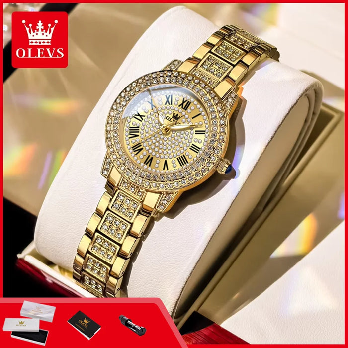 OLEVS 9943 Luxury Quartz Watch — Elegant Diamond Style Stainless Steel