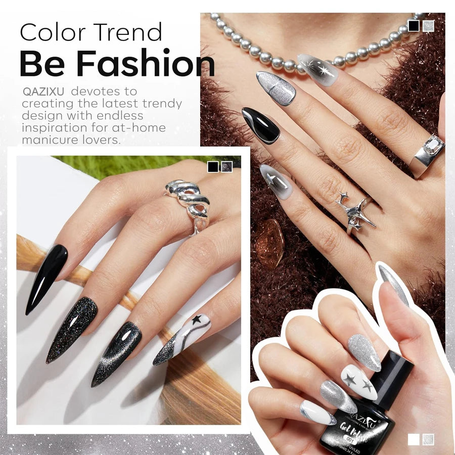 QAZIXU Black and White Gel Polish Set — Professional UV LED Manicure Kit