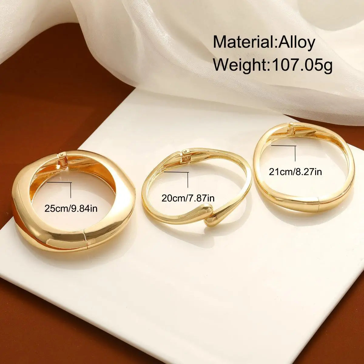 YILUOCD Chunky Water Drop Cuff Bracelets — 3-Piece Gold Plated Bangle Set