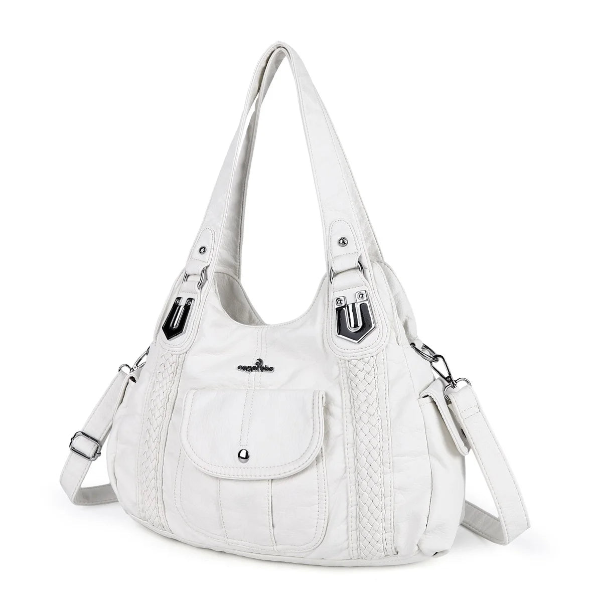 Venn Angel Women's Soft Washed Leather Hobo Bag — Multi-Pocket Shoulder Crossbody