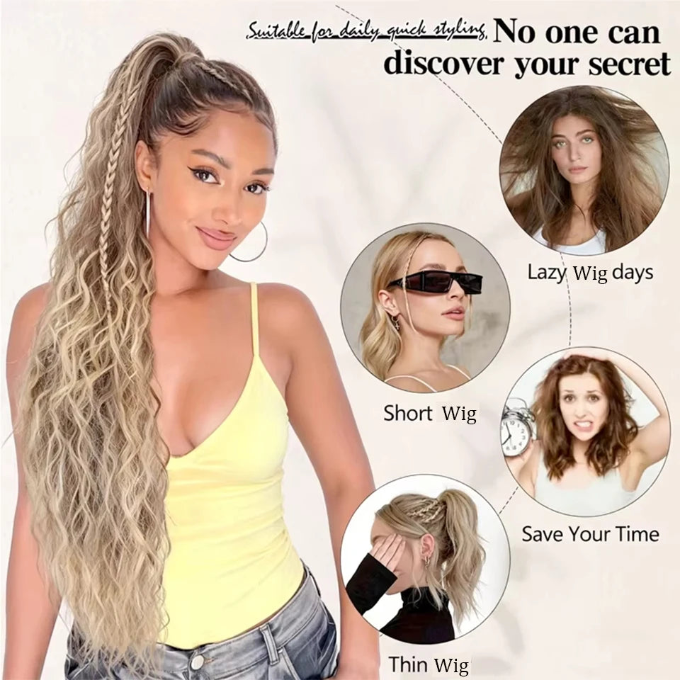 allaosify Curly Ponytail Extension — Ombre Brown Claw Clip Hairpiece