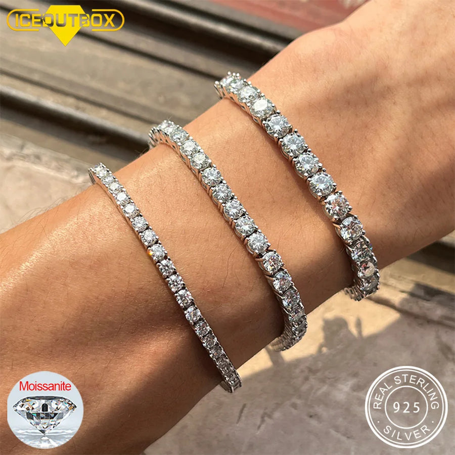 ICEOUTBOX Moissanite Tennis Bracelet — D VVS1 Sterling Silver Jewelry