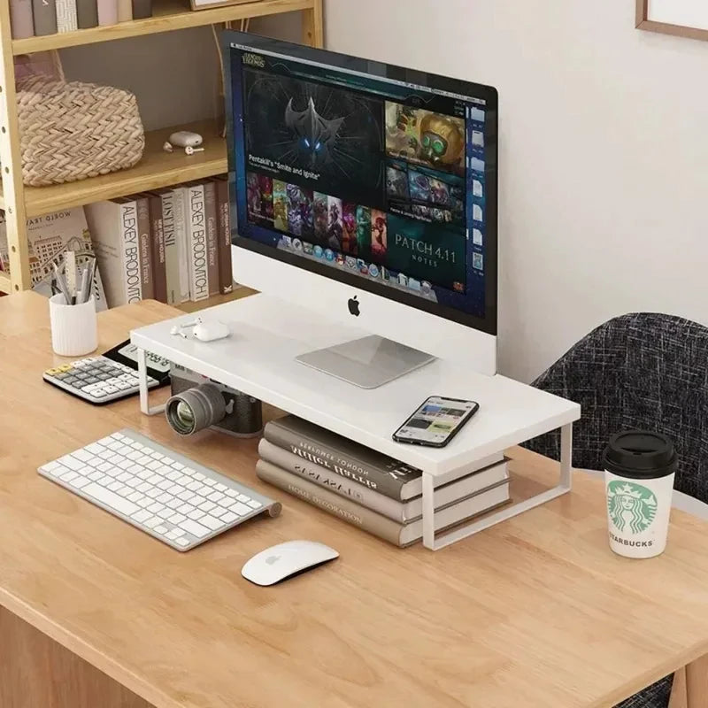 Wooden Monitor Stand Riser — Desktop Organizer with Storage Rack
