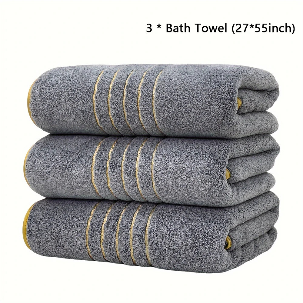 Premium Bath Towel Set — Soft Absorbent Fabric with Gold Accents