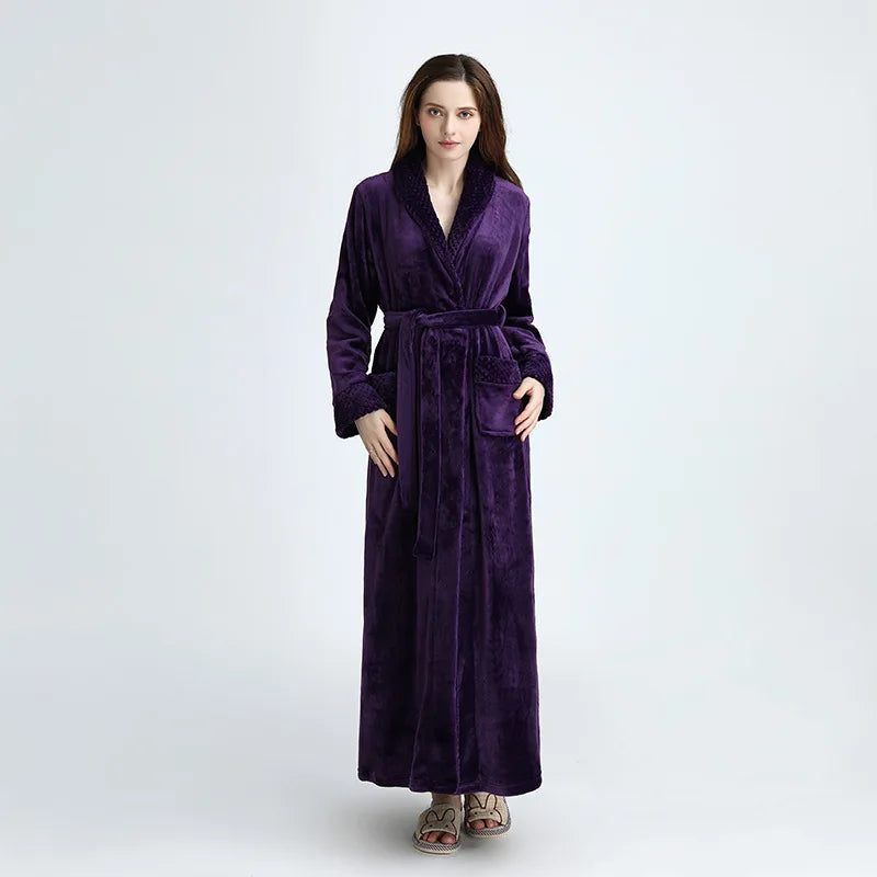 Gypsophila Coral Velvet Bathrobe — Warm Fleece Lounge Robe for Men and Women