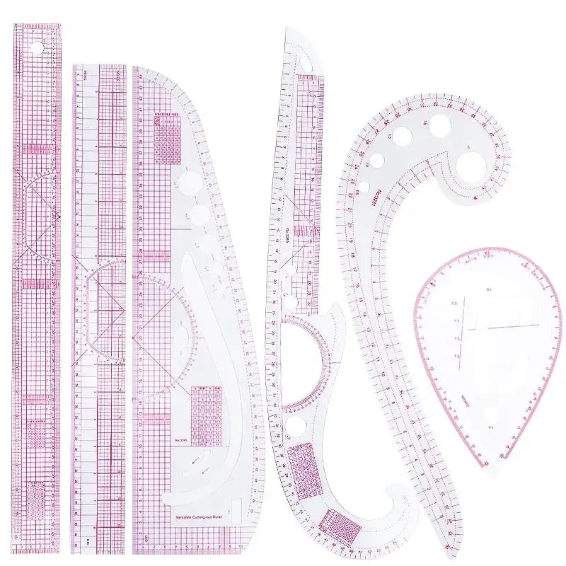 6-Piece French Curve Ruler Set — Flexible Templates for Tailoring & Sewing