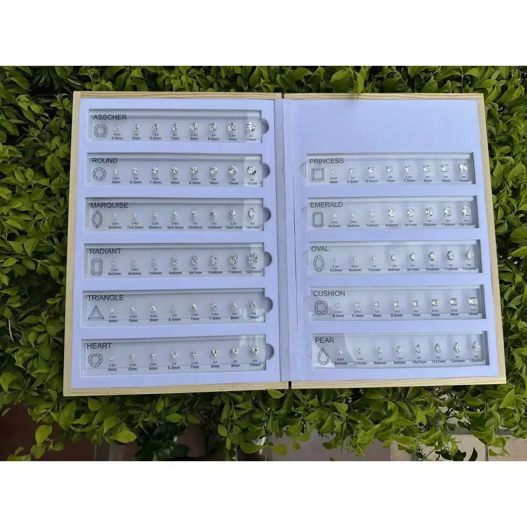 HMJ Gemstone Size Comparison Chart — Brilliant Cut Cubic Zirconia Tool