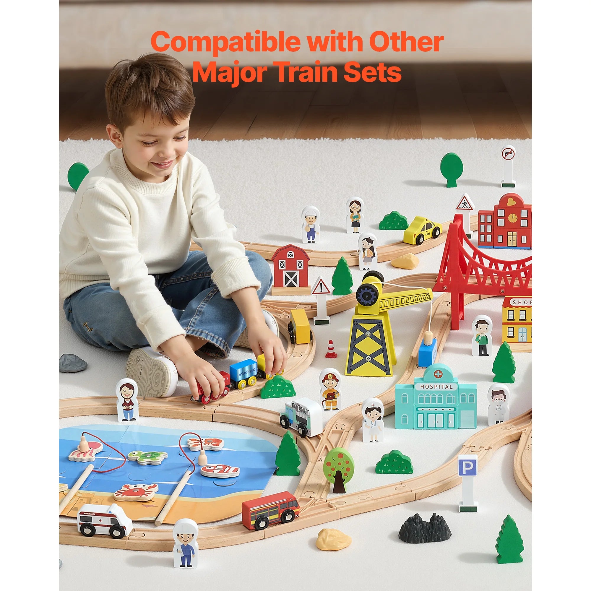 SucceBuy Wooden Train Track Set — 39-Piece Magnetic Railway Toy