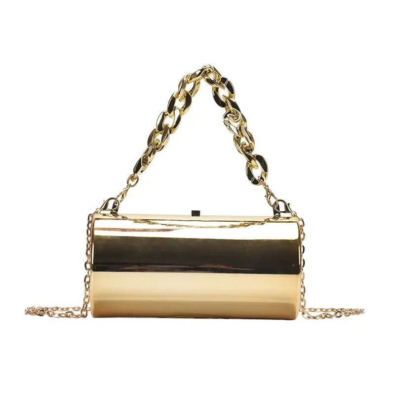 dawndesslo Metallic Cylinder Clutch — Elegant Evening Mini Bag