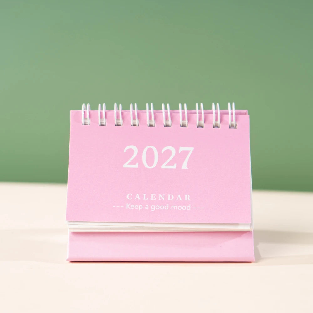 Mini Desktop Calendar — 18-Month Planner and Notepad, Compact Standing Design
