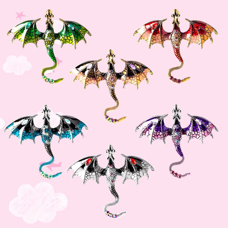 Cartoon Dragon Enamel Pin — Crystal Inset Metal Brooch Jewelry