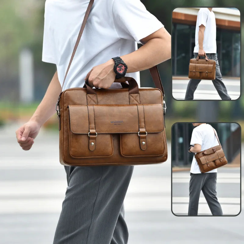 weixier Men's Business Briefcase — PU Leather Laptop Messenger Bag
