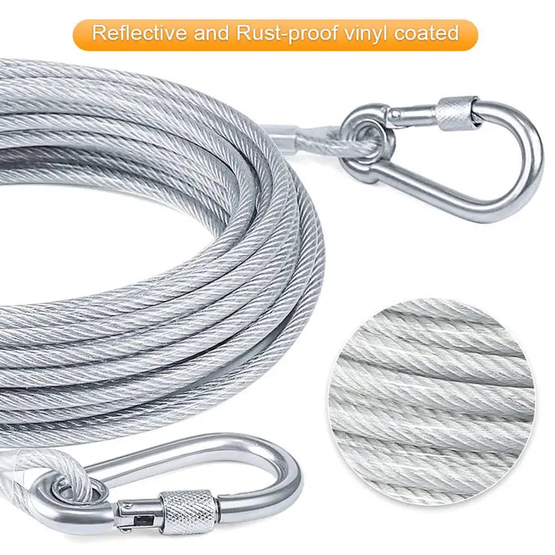 Heavy-Duty Stainless Steel Dog Tie-Out Cable — Reflective Outdoor Leash