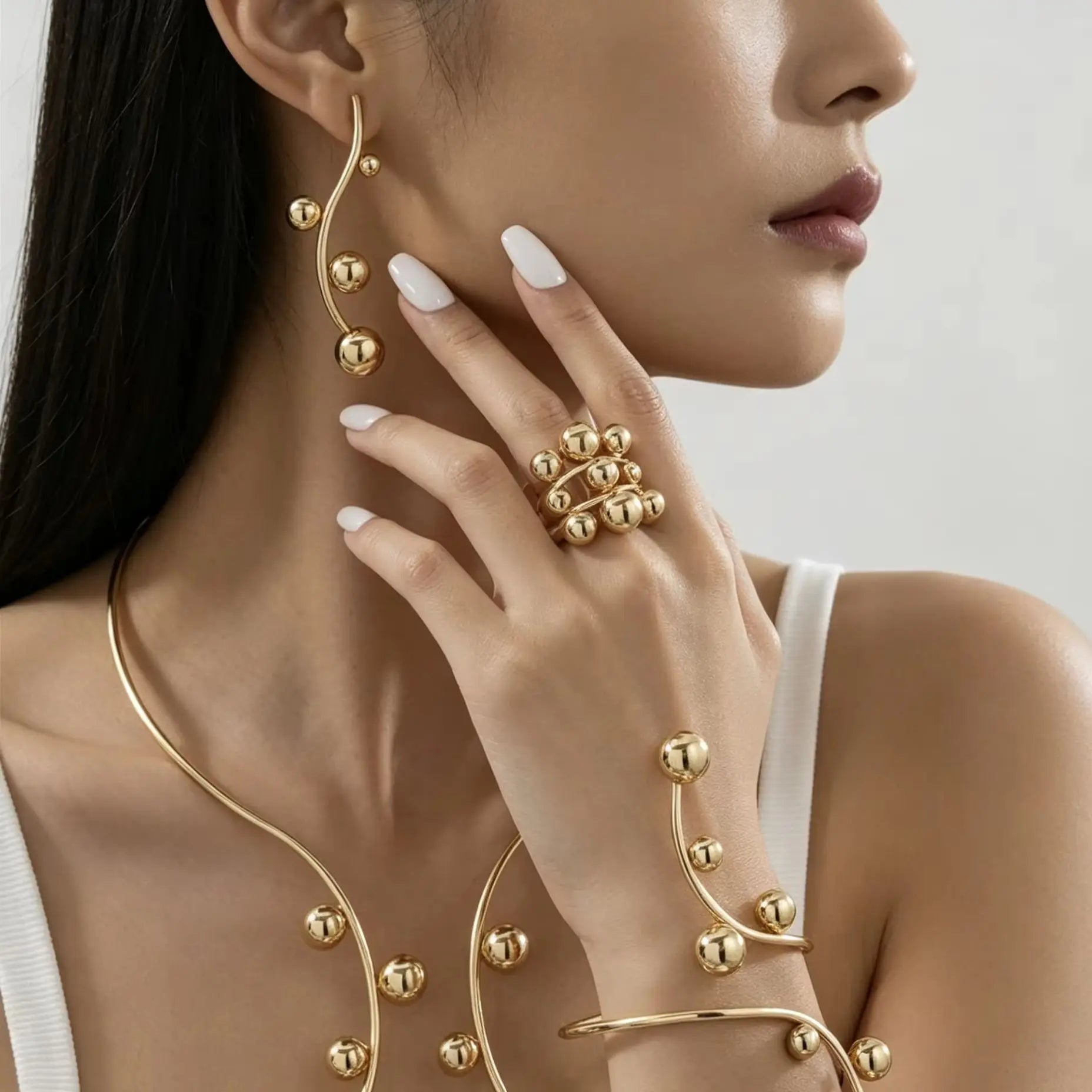 Obega Abstract Vine Jewelry Set — 4 Piece Gold Minimalist Accessory Kit