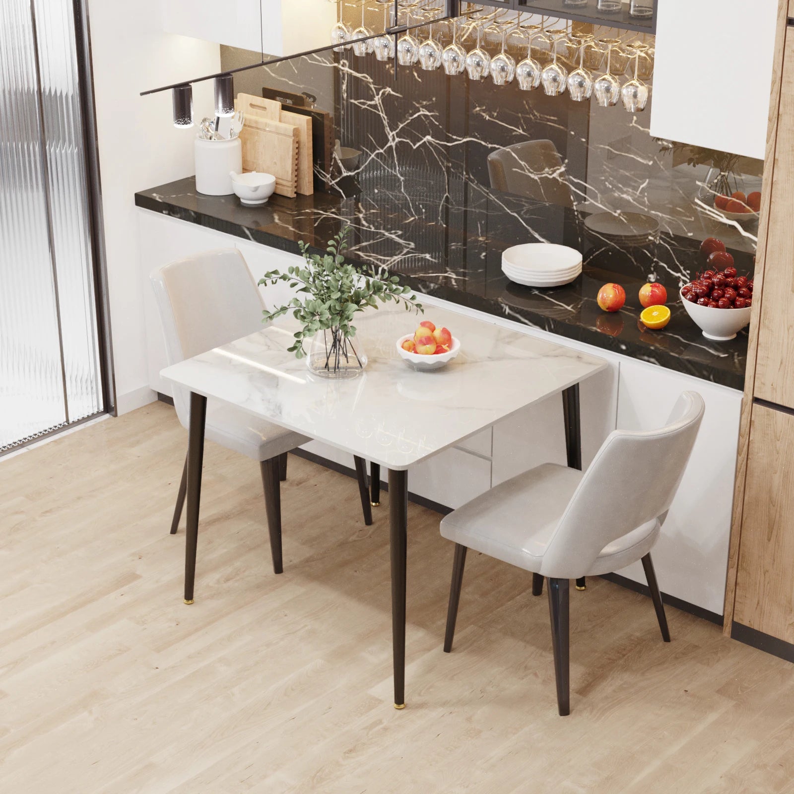 Wisfor Mid-Century Sintered Stone Dining Table — Modern Marble Style Desk