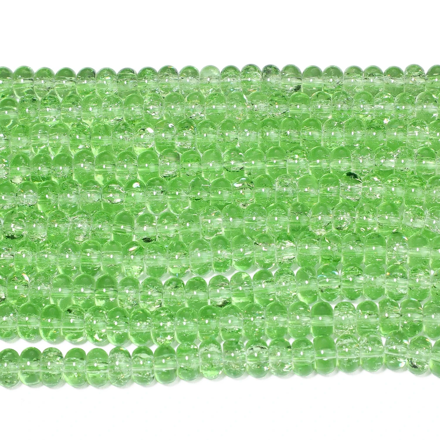 Clear Green Cracked Crystal Beads — Abacus Shape Rondelle Spacers for Jewelry Making