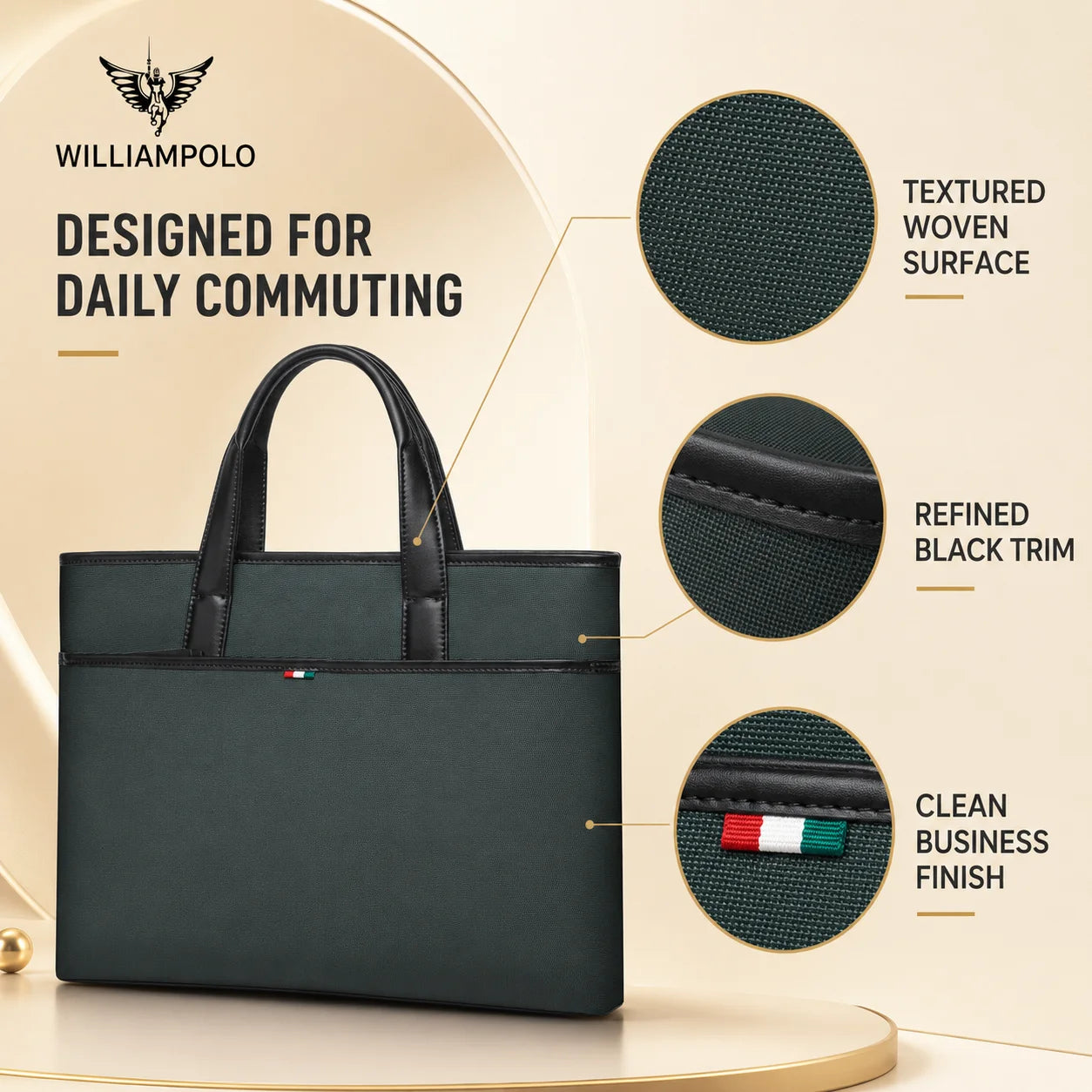 WilliamPAUL Men's Leather Business Briefcase — Professional Laptop Bag for Office and Travel