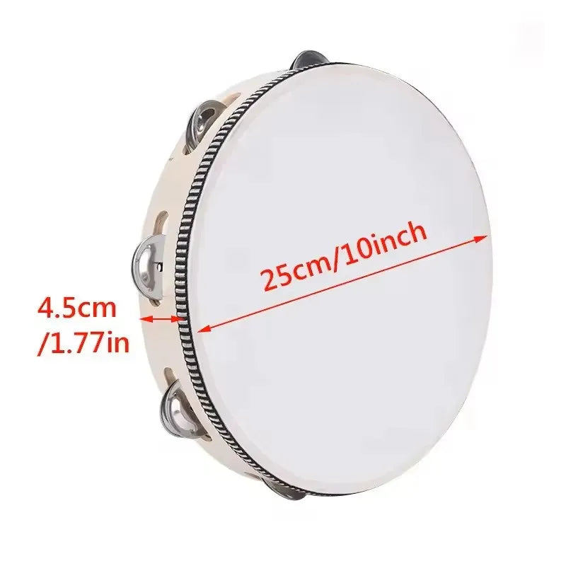 Wooden Hand Held Tambourine — Percussion Instrument with Metal Jingles