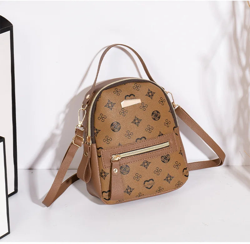 Women's Geometric Mini Backpack — Lightweight PU Leather Daypack