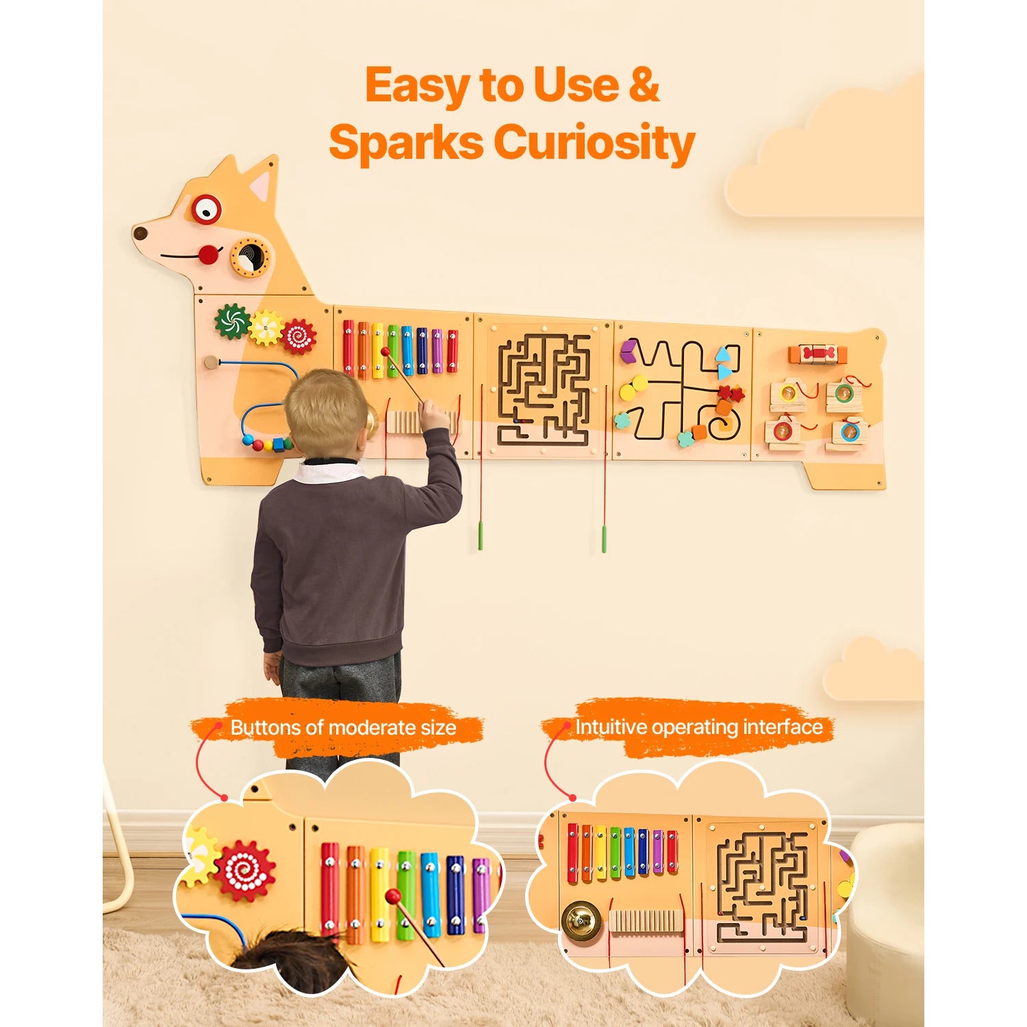 SucceBuy Puppy Kids Wall Busy Panels — 12 Activity Montessori Sensory Board