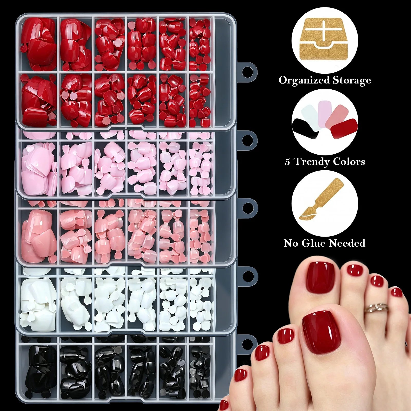 Misscheering Press On Toe Nails — 120pcs Nude Pink Glossy Square Manicure Set